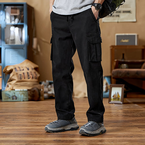Herren Slim-Fit Utility-Cargohose mit elastischem Bund, Kordelzug und integrierter Webgürtel Drune