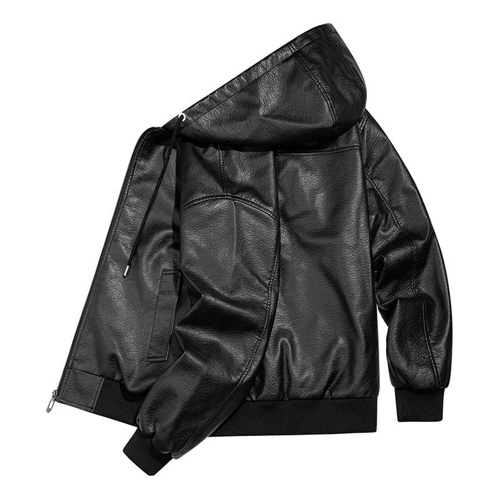 Herren Lässige Lederjacke mit Kapuze Drune