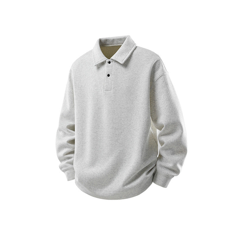 Herren Oversize Waffelstruktur-Polopullover mit halber Knopfleiste und gerippten Bündchen Drune