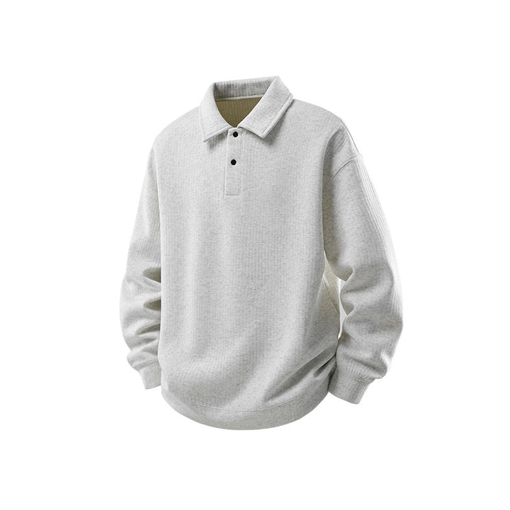Herren Oversize Waffelstruktur-Polopullover mit halber Knopfleiste und gerippten Bündchen Drune
