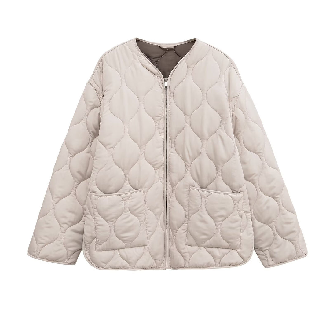Damen nan gesteppte Oversize‑Steppjacke mit Rundhals, durchgehendem Reißverschluss und aufgesetzten Taschen Drune