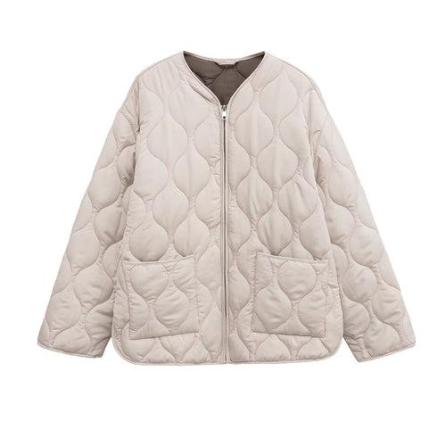 Damen nan gesteppte Oversize‑Steppjacke mit Rundhals, durchgehendem Reißverschluss und aufgesetzten Taschen Drune