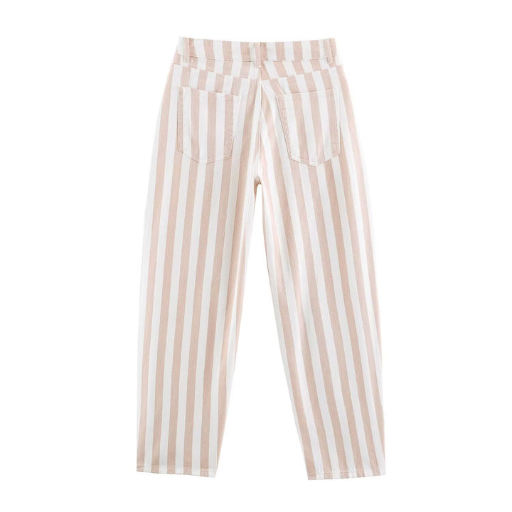 Damen Gestreifte High-Waist-Hose mit geradem Bein Drune