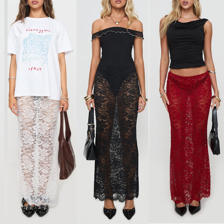 Damen Spitzen Saum Rock Drune