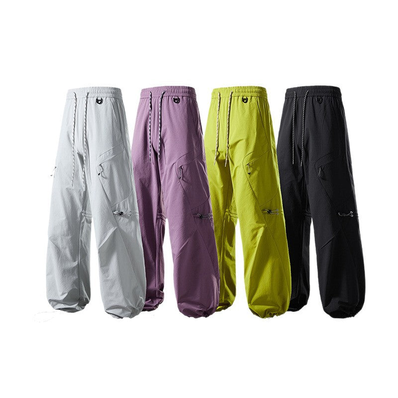 Herren Weite technische Cargo-Hose mit Kordelzug, Reißverschlusstaschen und regulierbarem Saum Drune
