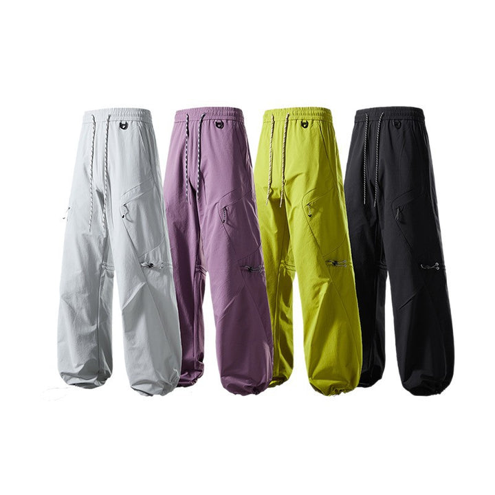 Herren Weite technische Cargo-Hose mit Kordelzug, Reißverschlusstaschen und regulierbarem Saum Drune
