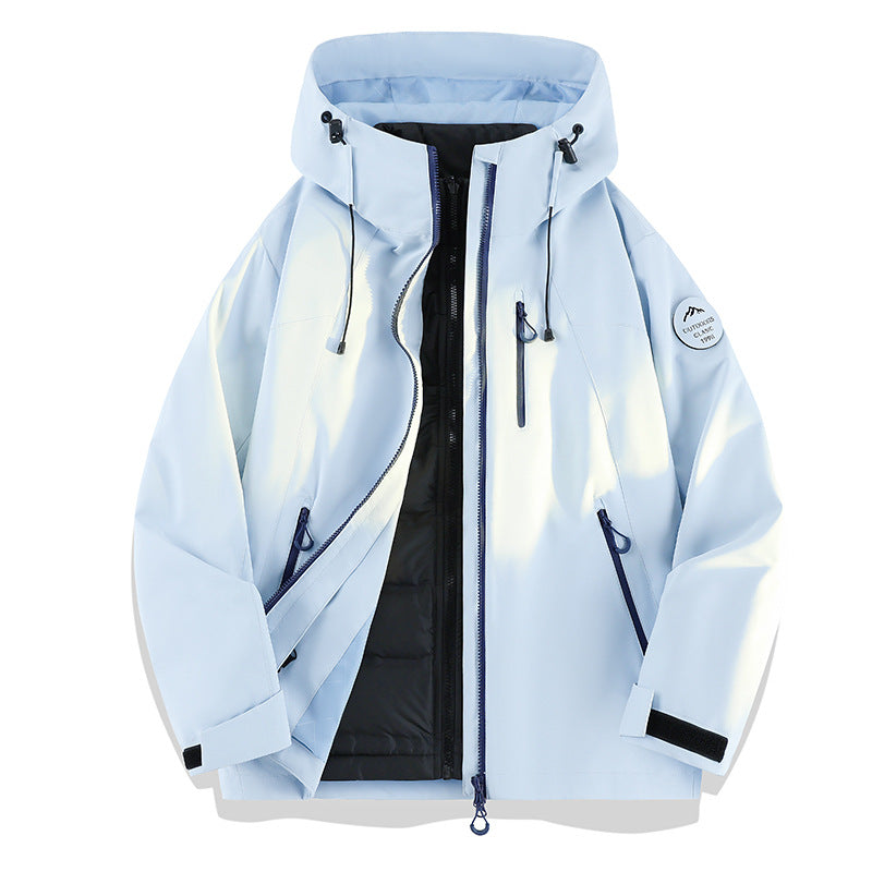 Damen Leichte wasserdichte Kapuzenjacke mit Teddy‑Charm und verdeckten Reißverschlusstaschen Drune