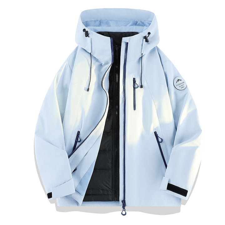 Damen Leichte wasserdichte Kapuzenjacke mit Teddy‑Charm und verdeckten Reißverschlusstaschen Drune