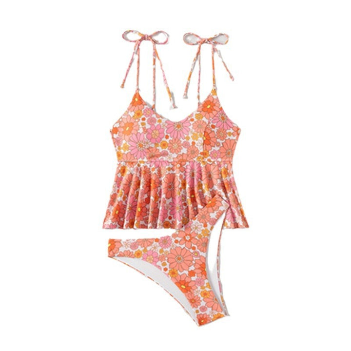 Damen Blütenmuster Bikini mit voluminösem Oberteil Drune