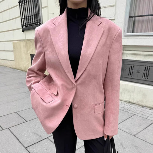 Damen Eleganter Oversized Blazer aus feinem Wildlederimitat Drune