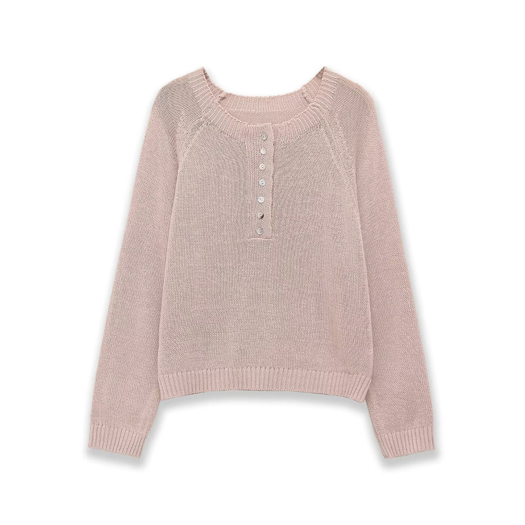 Damen Leichter Feinstrick-Pullover mit Henley-Knopfleiste Drune