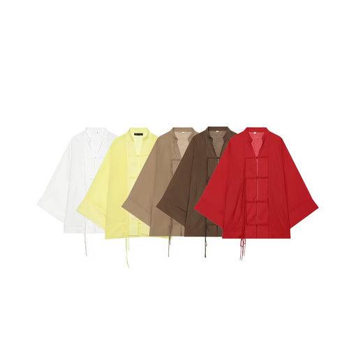 Damen Oversize-Kimonojacke mit Zierknoten und langen Quastenbändern Drune
