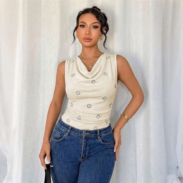 Damen Eleganter tank top mit Blumenapplikationen Drune