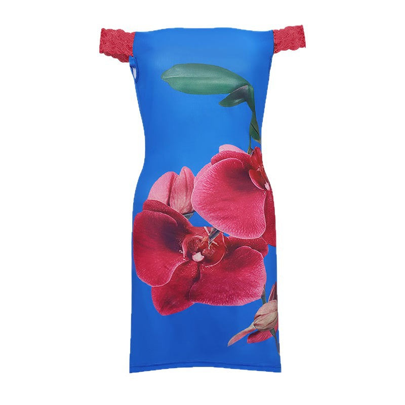 Damen Minikleid mit floralem Design und Off-Shoulder-Ausschnitt Drune