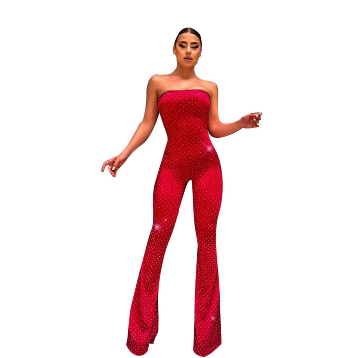 Damen Eleganter und figurbetonter Jumpsuit mit schimmernden Applikationen Drune