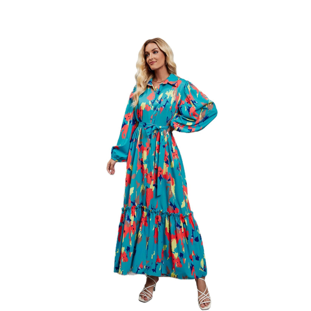 Damen Maxi-Kleid mit trendigem Langarm und floralem Muster Drune