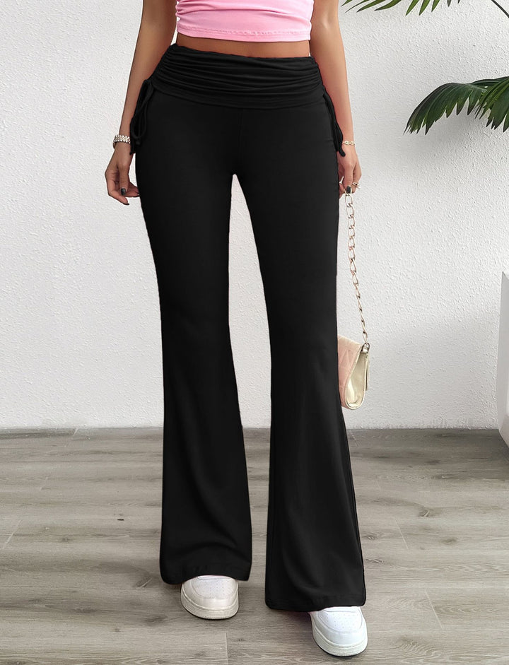 Damen nan weiche Palazzo-Loungehose mit Umschlagbund, seitlichen Kordelzügen und ausgestelltem Bein Drune