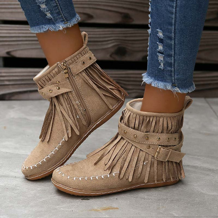 Drune | Boho Stiefelette Mit Fransen Und Schnallen Für Damen