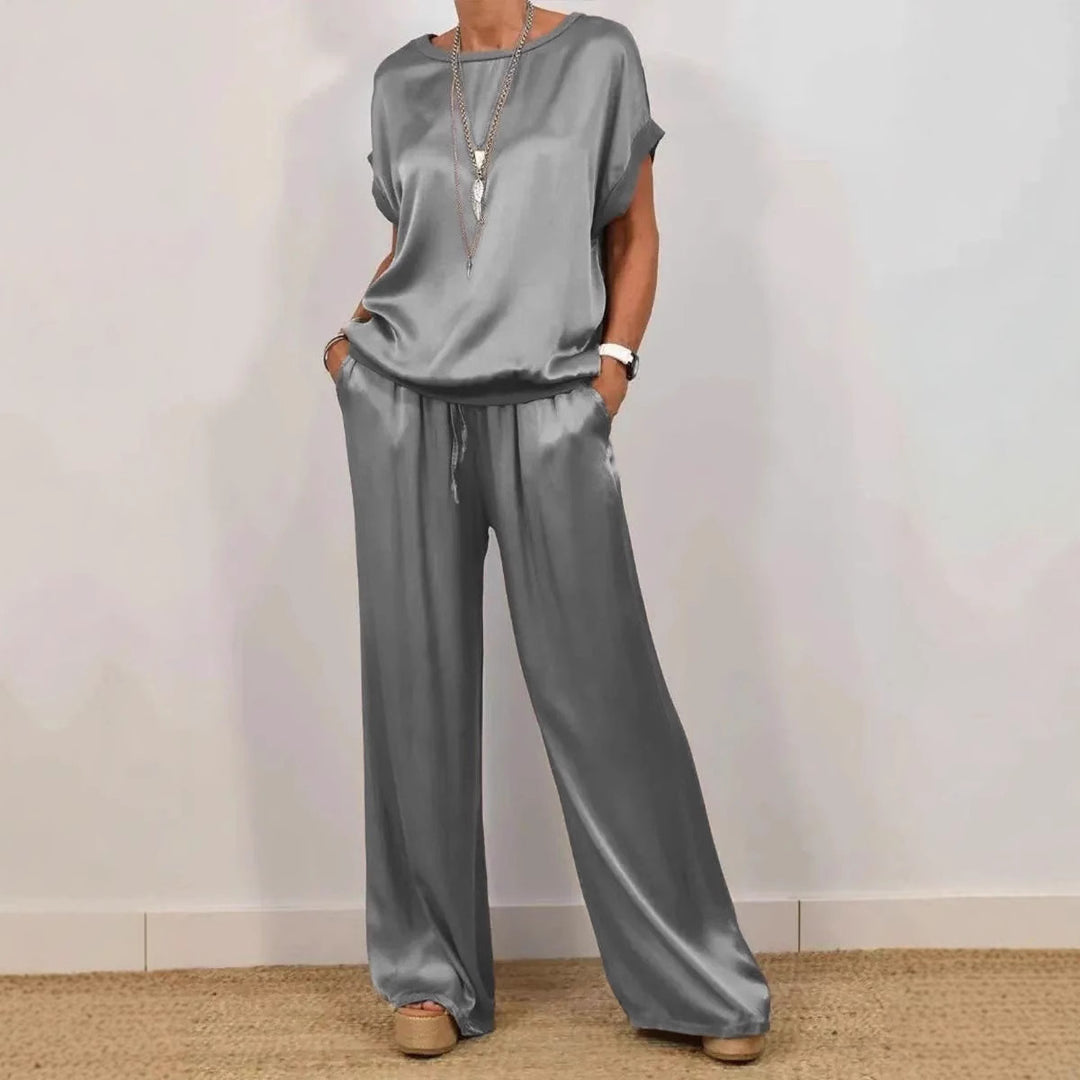 Damen elegantes Lounge-Set mit fließendem Schnitt und elastischem Bund Drune