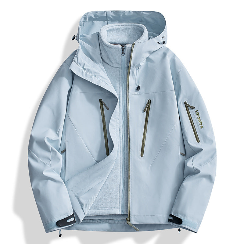 Herren Zwei-in-Eins Softshell-Outdoorjacke mit abnehmbarer Fleece-Innenjacke und wasserdichten Reißverschlüssen Drune