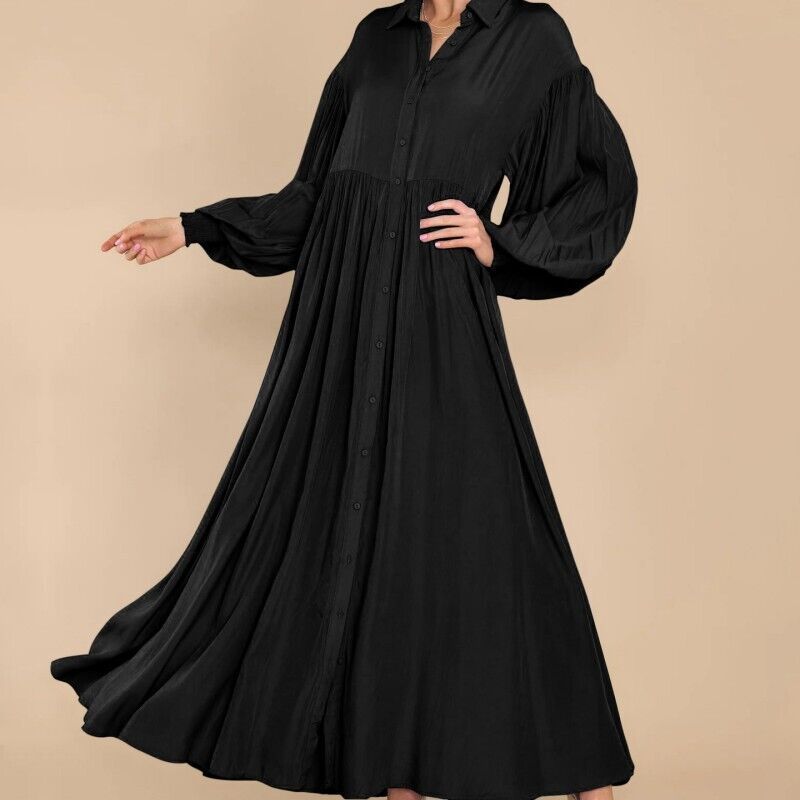 Damen Fließendes Button-Up Maxi-Kleid Drune