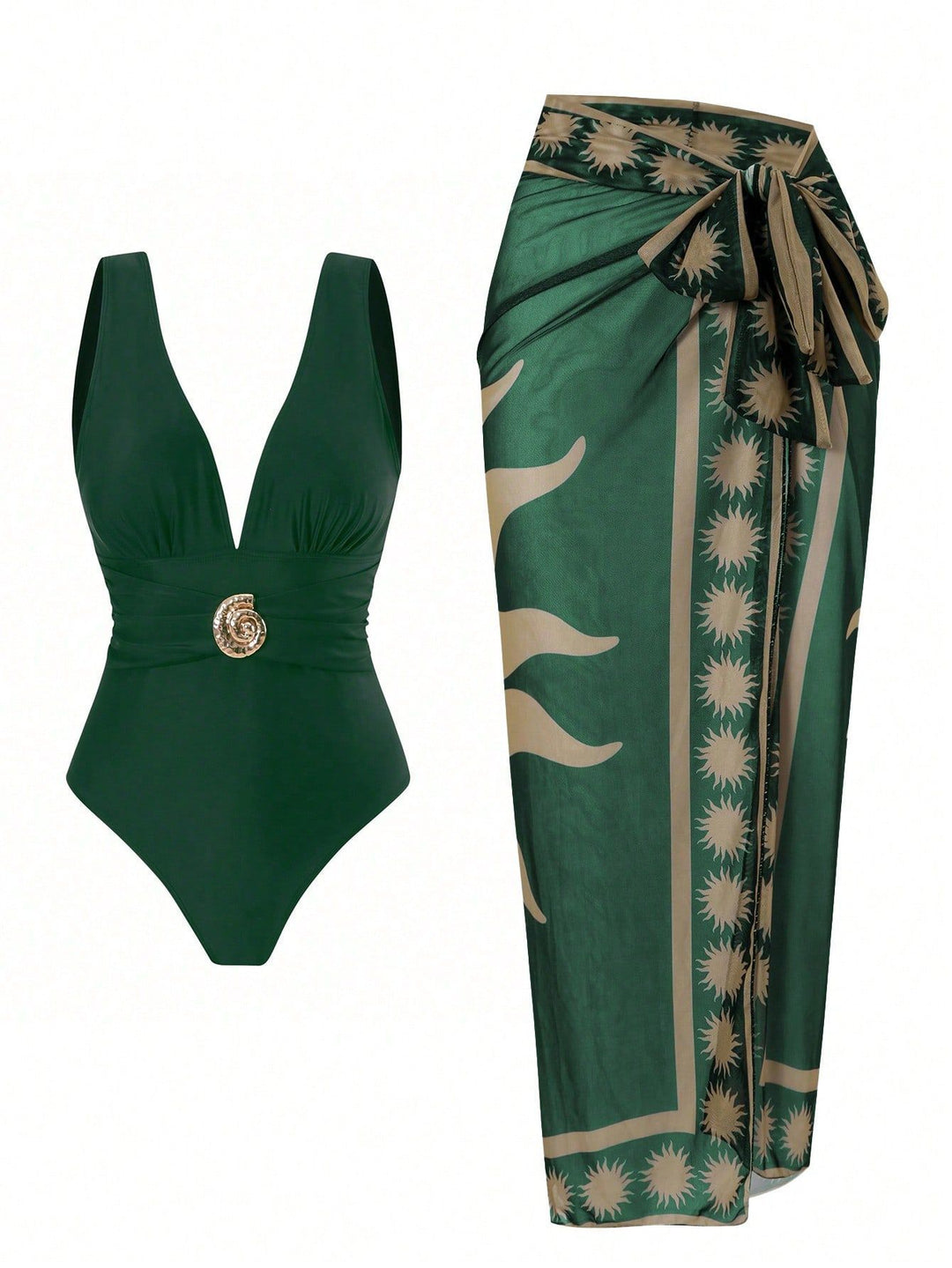 Damen Badeanzug mit femininem Wickelrock und elegantem Schmuckdetail Drune