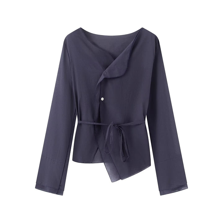 Damen Wickelbluse mit asymmetrischer Vorderseite, V‑Ausschnitt und Bindegürtel Drune