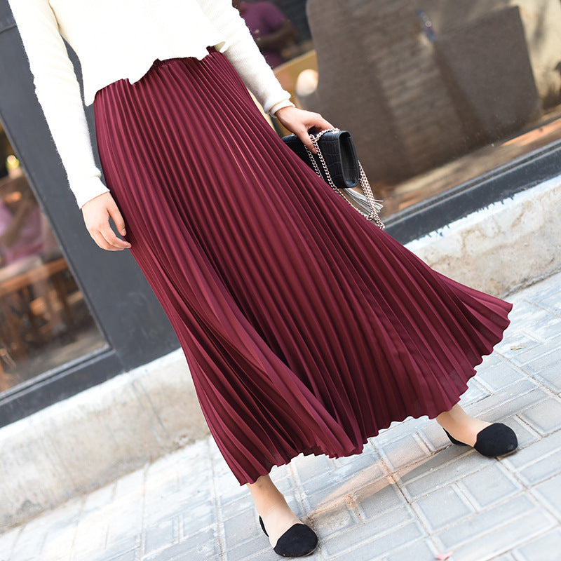 Damen Plissierter Midi-Rock mit elastischem Bund und elegantem Fall Drune