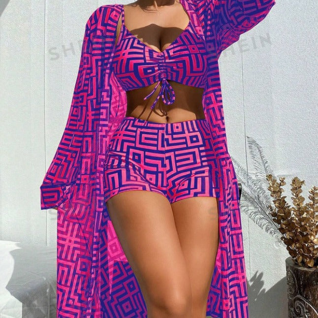 Damen Bunte Bikini- und Kaftan-Kombination Drune