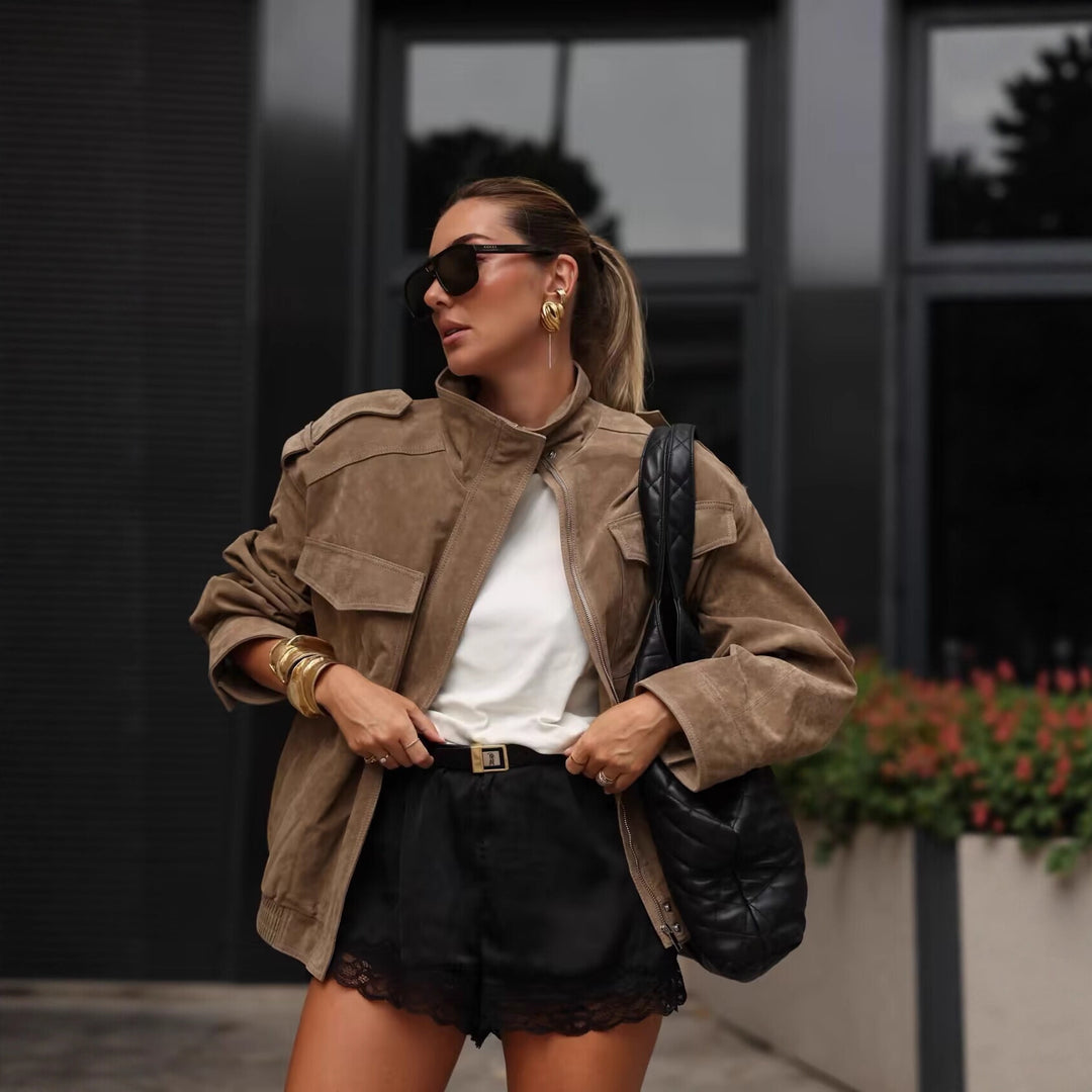 Damen Fieldjacke mit Stehkragen, Schulterklappen und elastischem Saum Drune