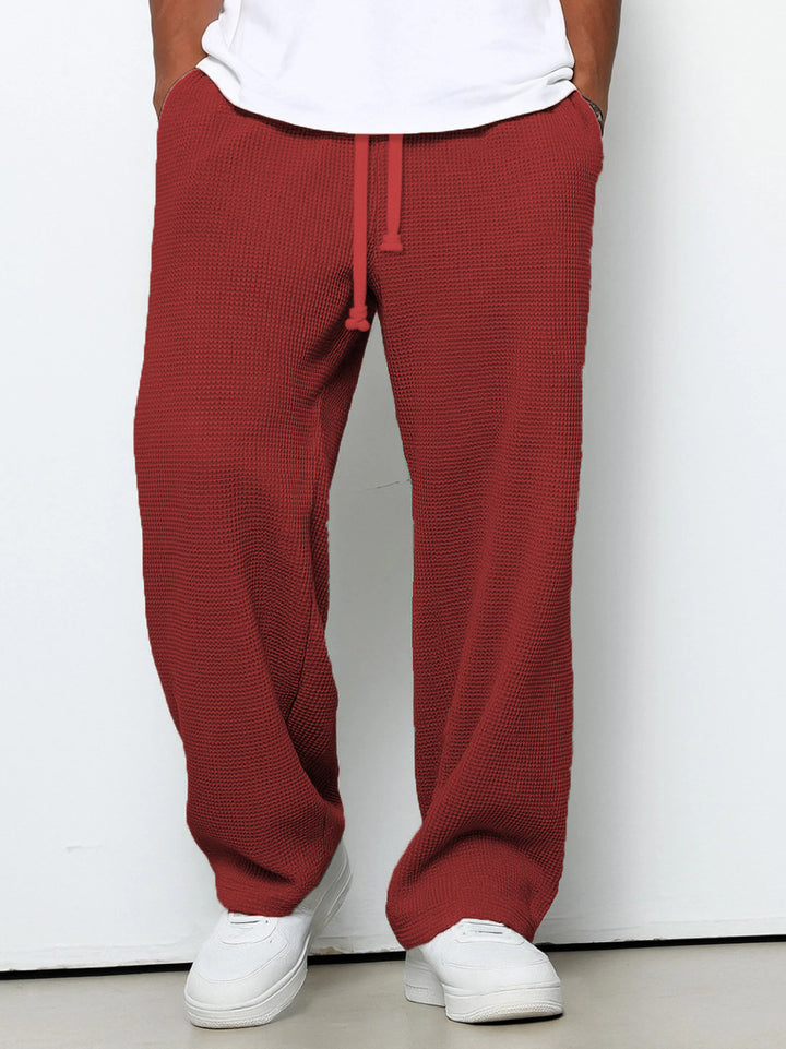 Herren nan lässige Waffelstruktur Lounge-Hose mit Kordelzug, elastischem Bund und weiter Passform Drune