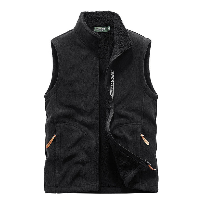 Herren Wattierte Fleece‑Teddyweste mit Sherpa‑Innenfutter, Stehkragen und Reißverschluss Drune