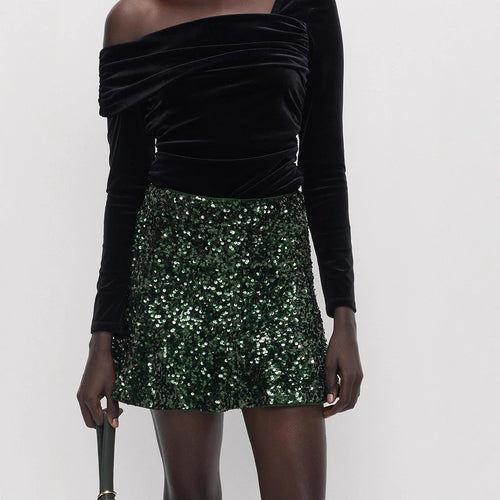 Damen Pailletten-Minirock mit taillierter Silhouette & leichtem A-Linien‑Schnitt Drune