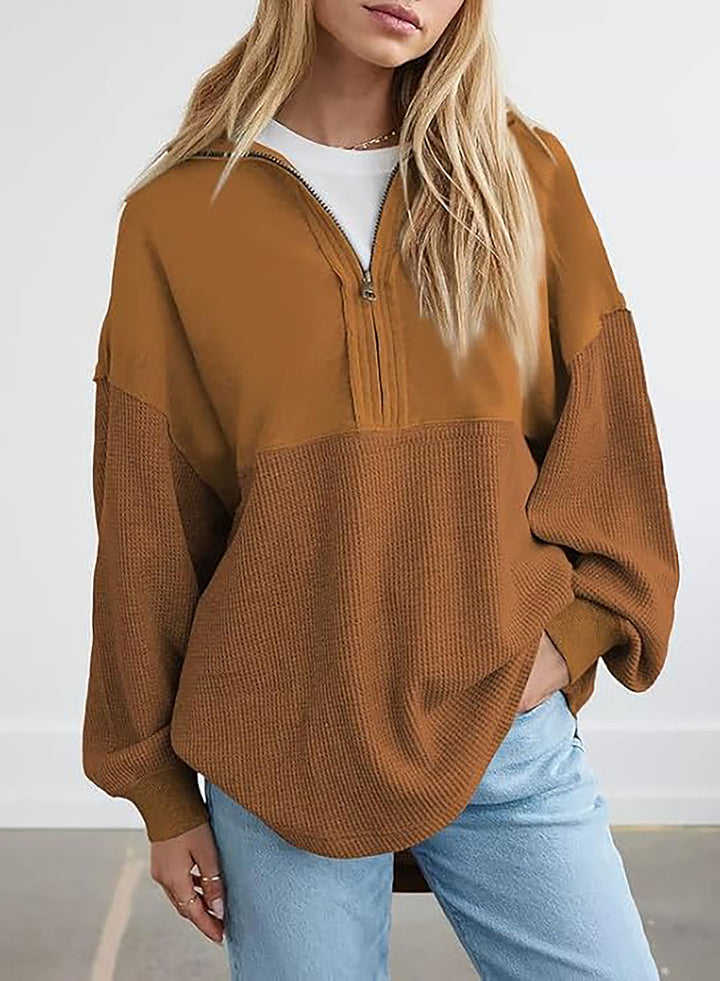 Damen lässiger Kapuzenpullover mit halblangem Reißverschluss und strukturiertem Material Drune
