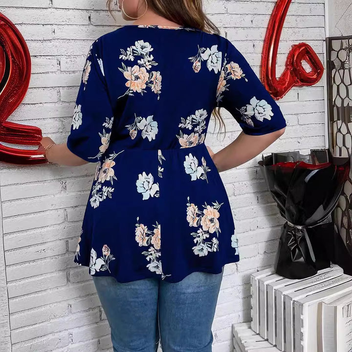 Damen Tailliertes Wickelshirt mit Spitzen‑V‑Ausschnitt und dreiviertel Ärmeln Drune