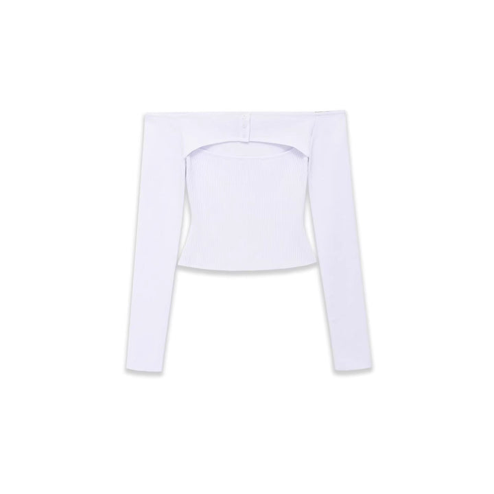 Damen Figurbetontes Off-Shoulder-Langarmtop mit integriertem Bolero und Feinstrick-Rippstruktur Drune