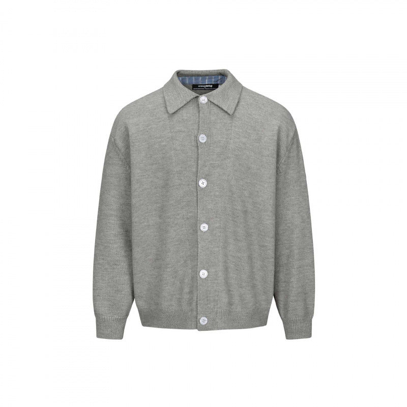 Herren Strick-Hemdjacke mit Hemdkragen, durchgehender Knopfleiste und gerippten Bündchen Drune