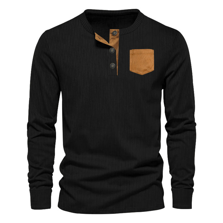 Herren Rippenfeinstrick Langarmshirt mit Slim‑Fit und Stehkragen Drune