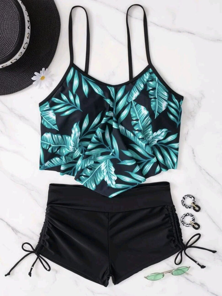 Damen Sportliches Tankini-Set mit Raffungen und verstellbaren Trägern Drune