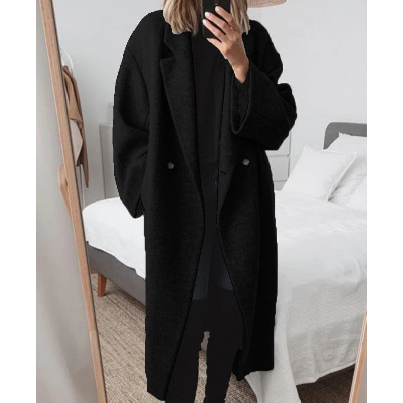 Damen Oversized Wolle-Mantel mit elegantem Revers und doppelt Knopfverschluss Drune