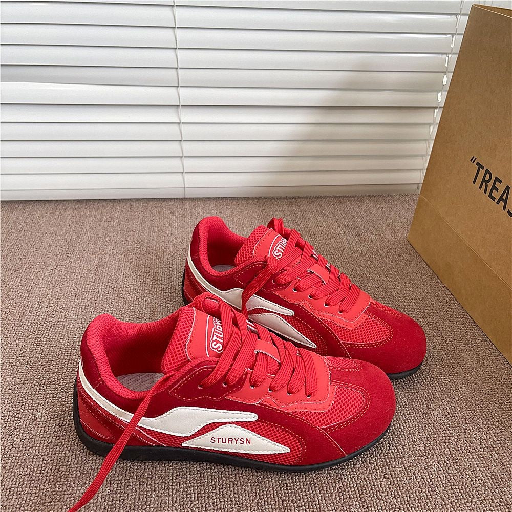 Damen Sportliche Sneaker mit weicher Veloursoberfläche und atmungsaktiver Netzstruktur Drune