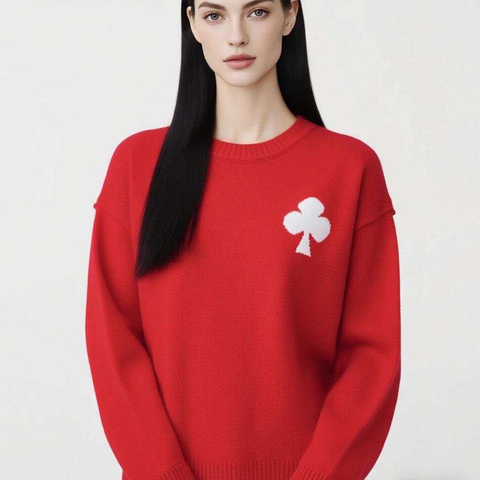 Damen Gemusterter Kurzpullover aus weichem Strickmaterial mit ikonischem Logo Drune