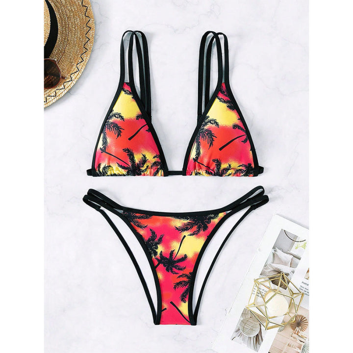 Damen Triangel-Bikini mit stylischem Schnitt und palmendruck Drune