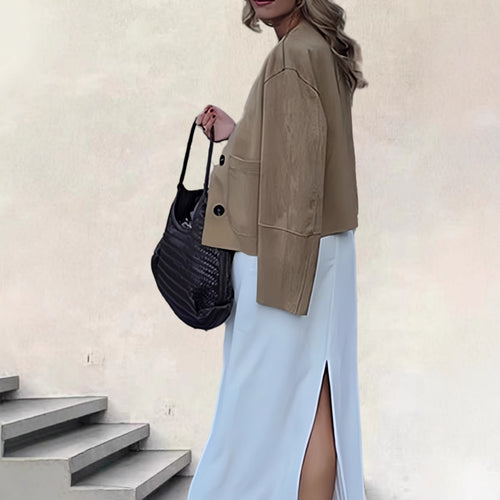 Damen modische Kurzjacke mit eleganten Knopfdetails und praktischen Taschen Drune