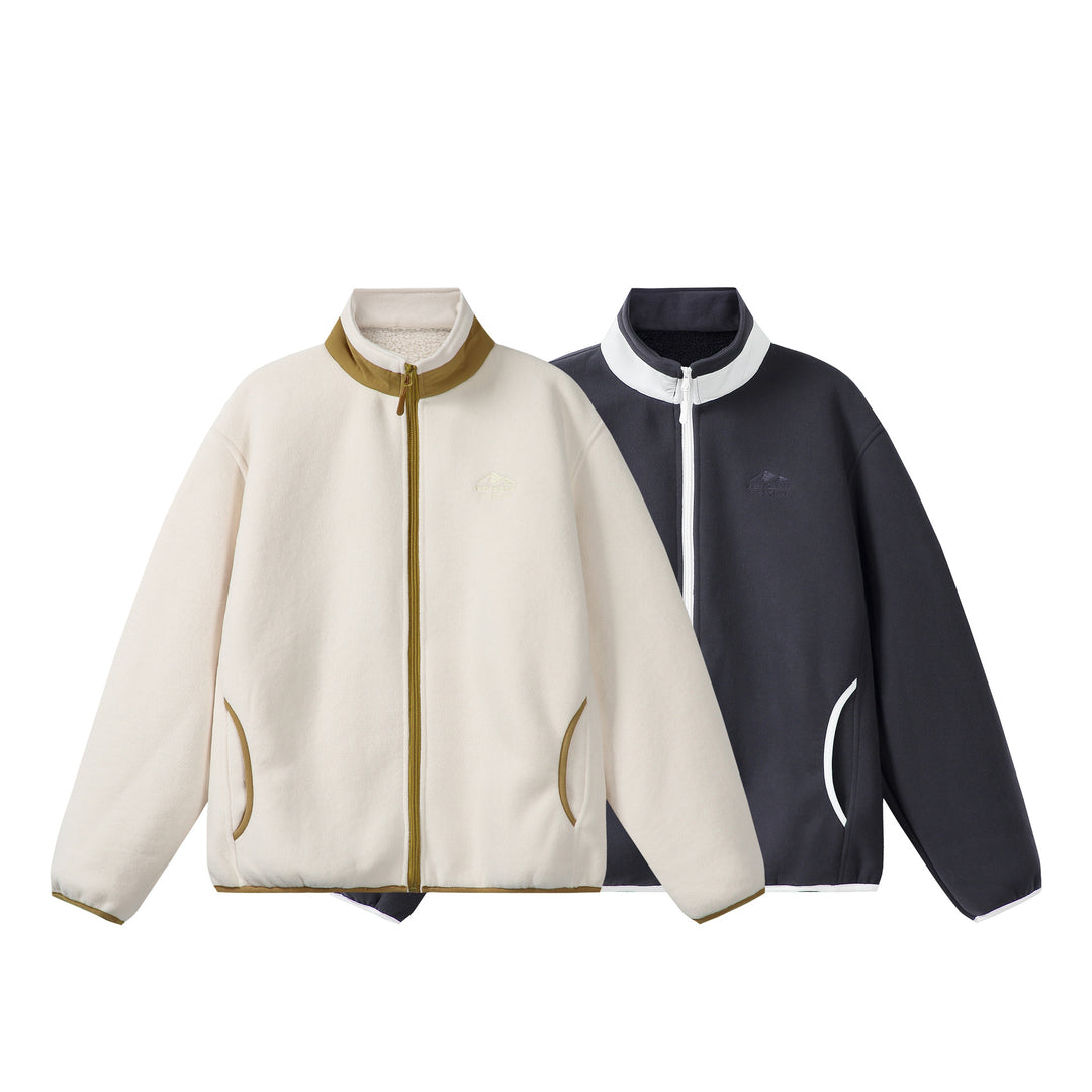 Unisex Oversize Fleece-Zipjacke mit Stehkragen und Kontrastpaspel Drune
