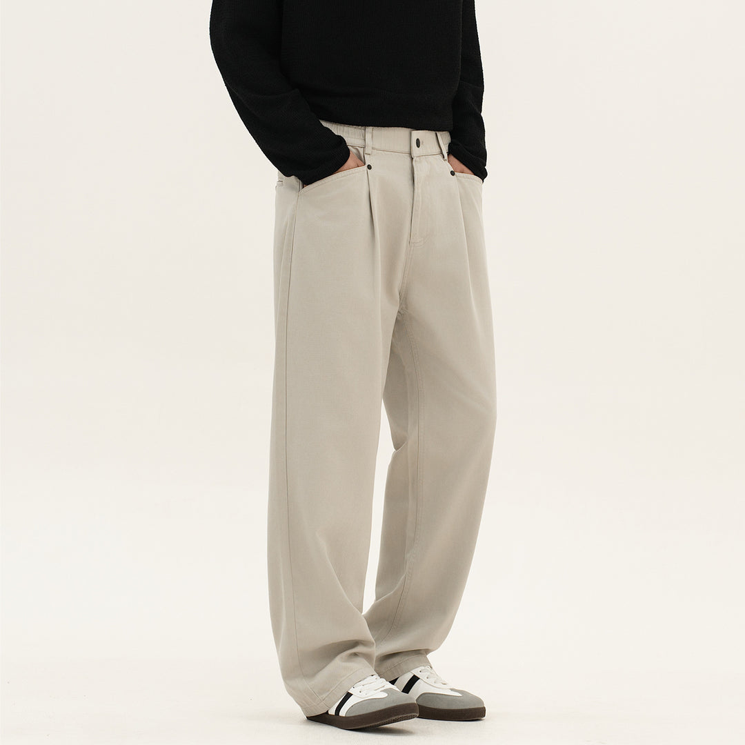Herren weite Relax-Fit Stoffhose mit hohem Bund und geradem Bein Drune