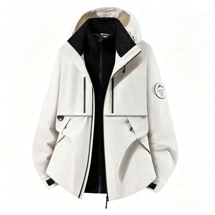 Herren dreilagige Softshell-Outdoorjacke mit herausnehmbarem Fleecefutter und Kapuze Drune