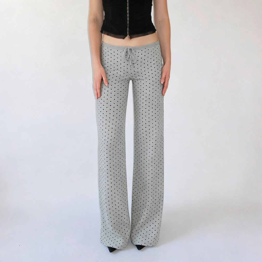 Damen Weite Lounge‑Hose mit Tunnelzug, hoher Taille und Polka‑Dot Struktur Drune