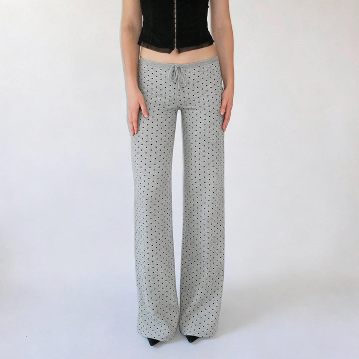 Damen Weite Lounge‑Hose mit Tunnelzug, hoher Taille und Polka‑Dot Struktur Drune