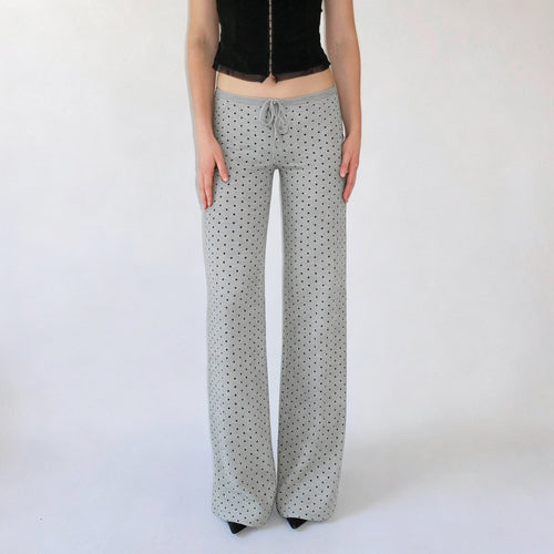 Damen Weite Lounge‑Hose mit Tunnelzug, hoher Taille und Polka‑Dot Struktur Drune